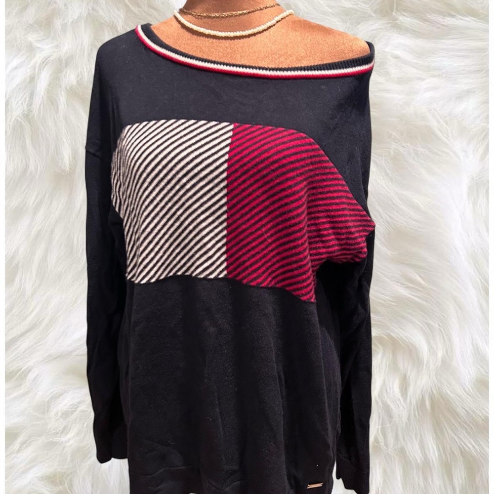 Vintage Tommy Hilfiger Navy Sweater with Red and White Stripes